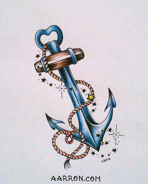 Blue anchor tattoo flash art