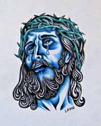 blue Jesus tattoo flash