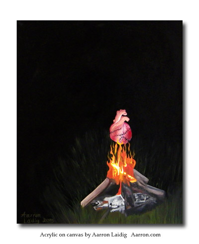 Burning heart acrylic on canvas painting