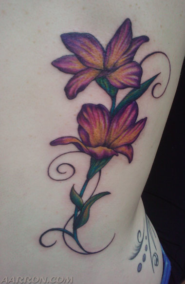 Freehand floral tattoo on a back