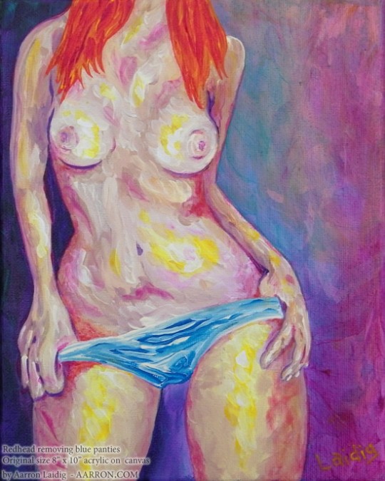 Redhead Removing Blue Panties Erotic Painting By Aarron Laidig