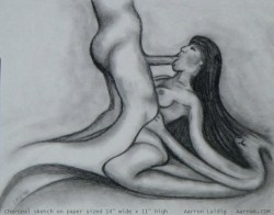 Fantasy below erotic sketch in charcoal