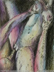 erotic pen and ink with watercolor art