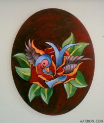 Sparrow Rose Tattoo Themed Painting By Aarron Laidig done in his Port Angeles red Region Studio