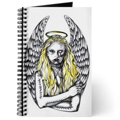 Very cool journal with fallen angel zombie doll flash design gracing the cover.