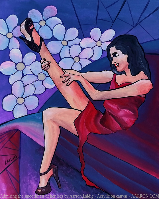 Admiring the smoothness of her legs fine art painting pop cubism