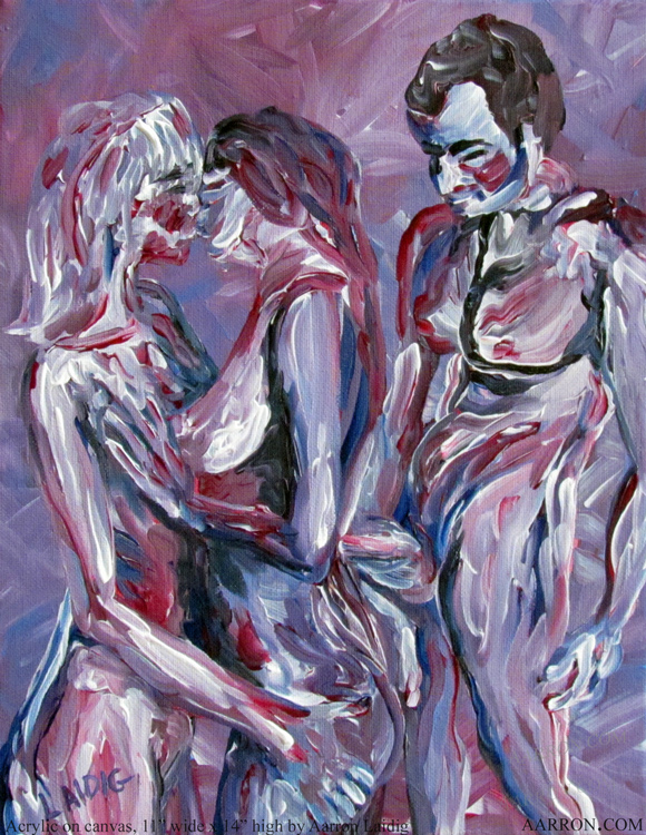 Tripling erotic fine art painting on canvas