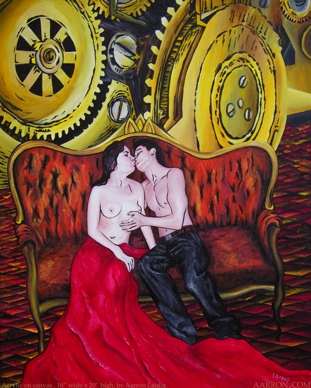 The time she wore red original erotic painting by Aarron Laidig