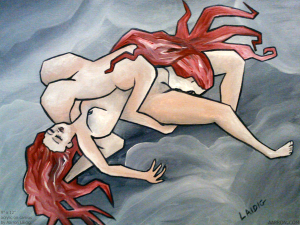 Red Fantasy lesbian theme painting