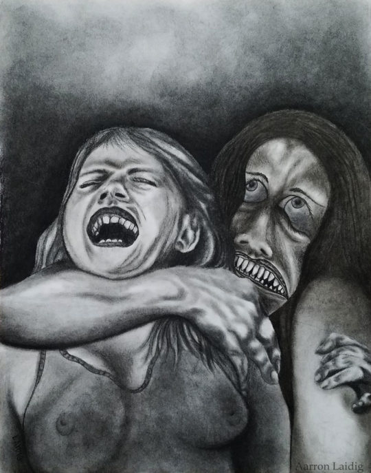 noise you heard dark spooky charcoal sketch by Aarron Laidig