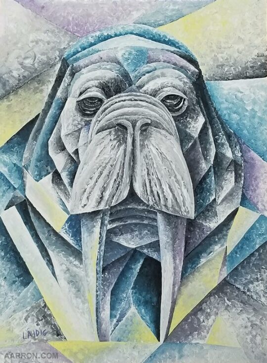 wally the cubist-ish walrus painting by Aarron Laidig. 