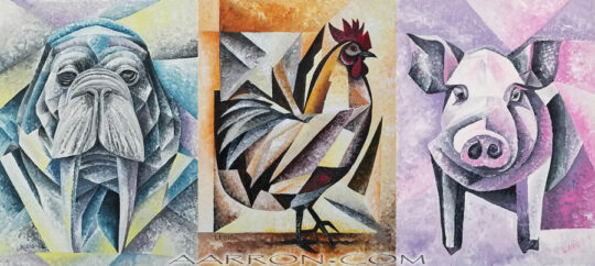 Semi-custom, expressive, cubist inspired animal paintings project