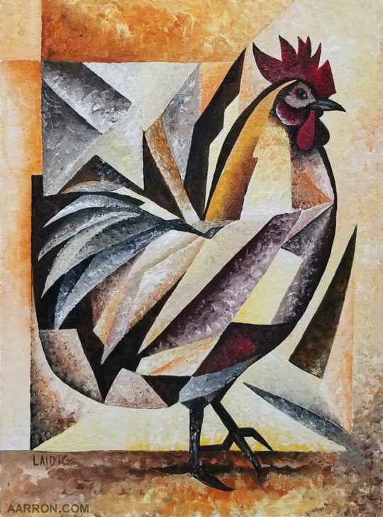 cubist rooster painting by aarron Laidig