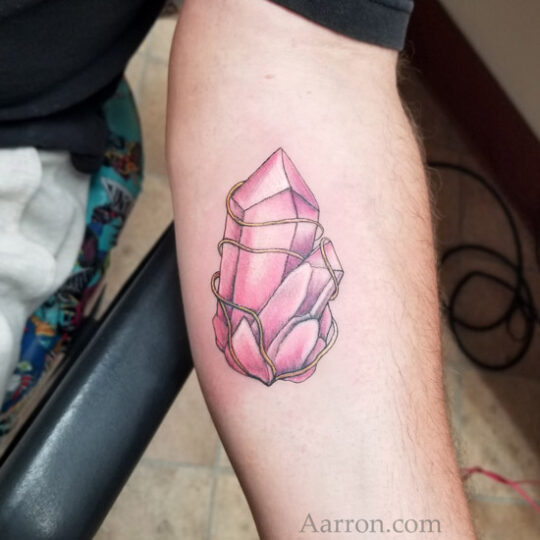 Rose quartz tattoo by Aarron Laidig Port Angeles, Wa
