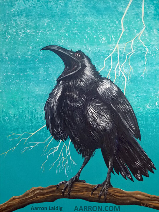 Kár kár painting of a crow screaming by Aarron Laidig of Port Angeles Wa