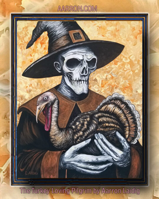 The Turkey Loving Pilgrim painting by Aarron Laidig fine artist. 
