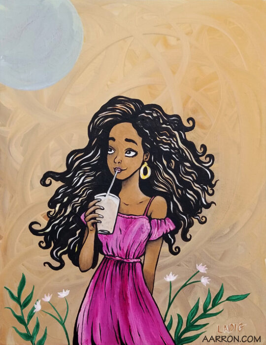 Girl with a chai tea latte cartoony painting by Aarron Laidig