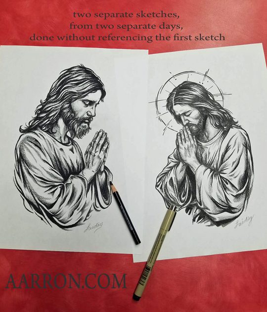sus praying sketches in pencil and ink